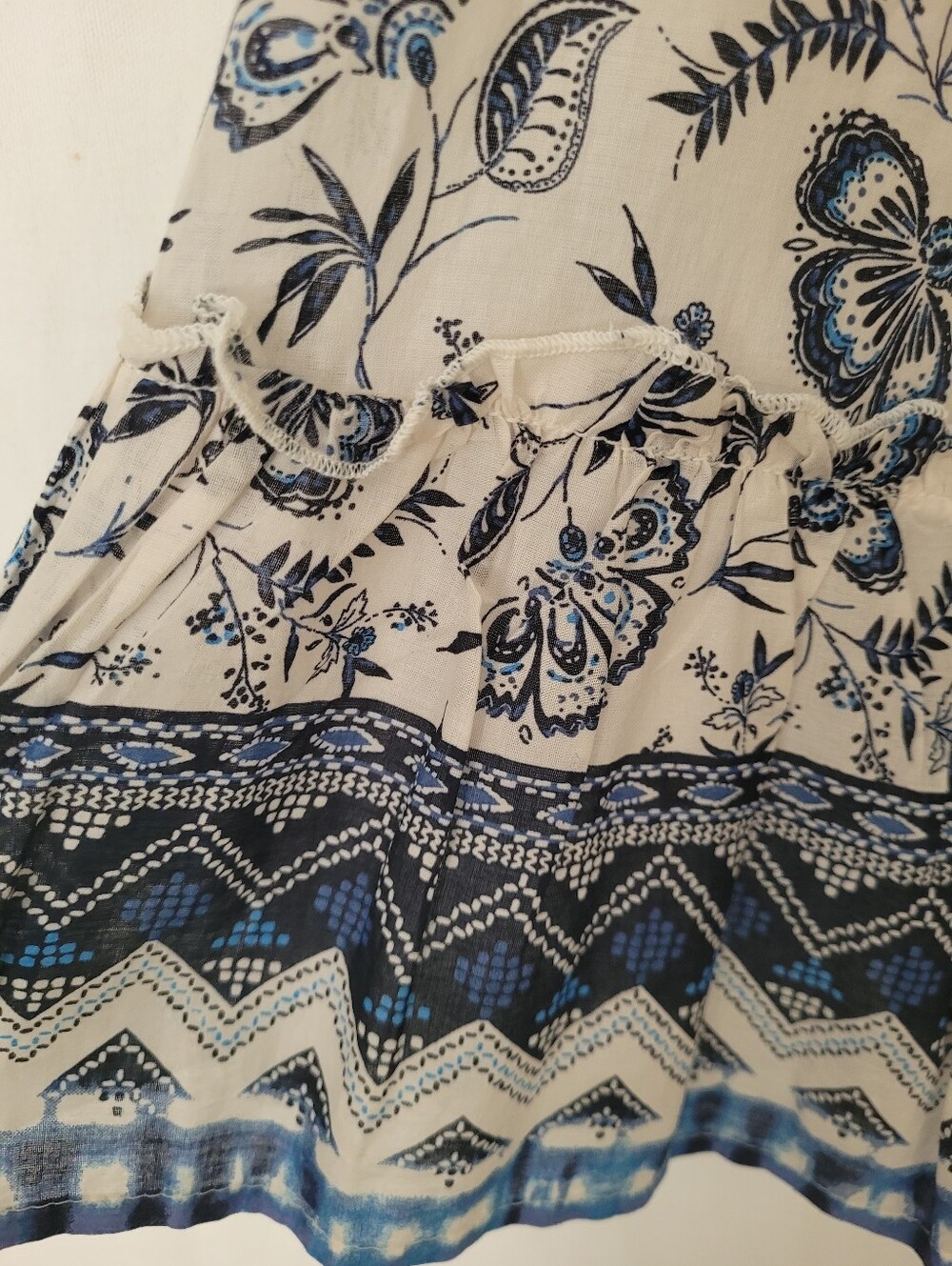BeachLunchLounge 100% Cotton Mini Skirt Blue White Lined Size L Floral Casual - Picture 6 of 13